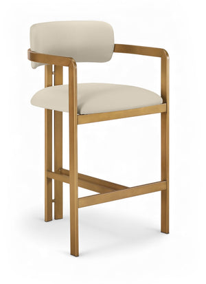 Meridian Furniture Aurum Vegan Leather Counter Stool with Sculpted Brushed Brass Frame for Kitchen Islands 88094Beige-C