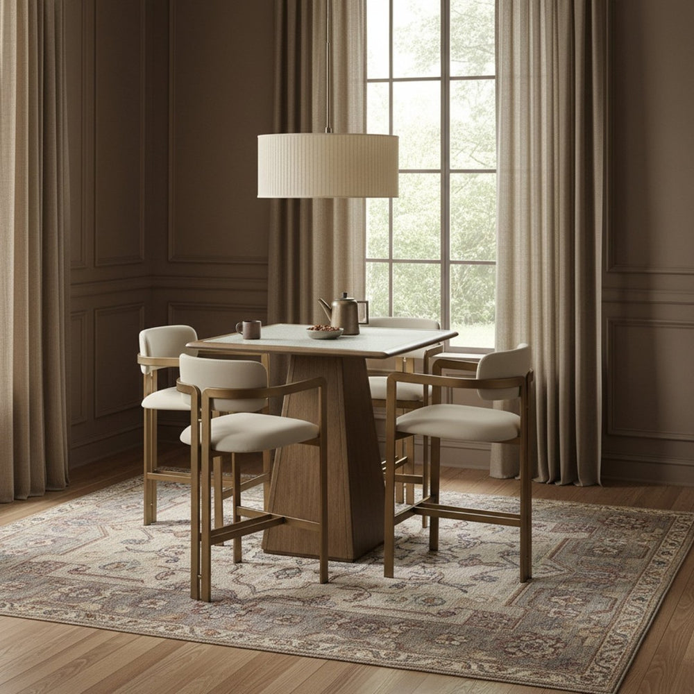 Meridian Furniture Aurum Vegan Leather Counter Stool with Sculpted Brushed Brass Frame for Kitchen Islands 88094Beige-C