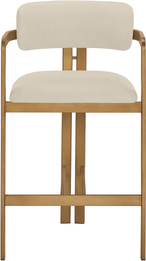Meridian Furniture Aurum Vegan Leather Counter Stool with Sculpted Brushed Brass Frame for Kitchen Islands 88094Beige-C