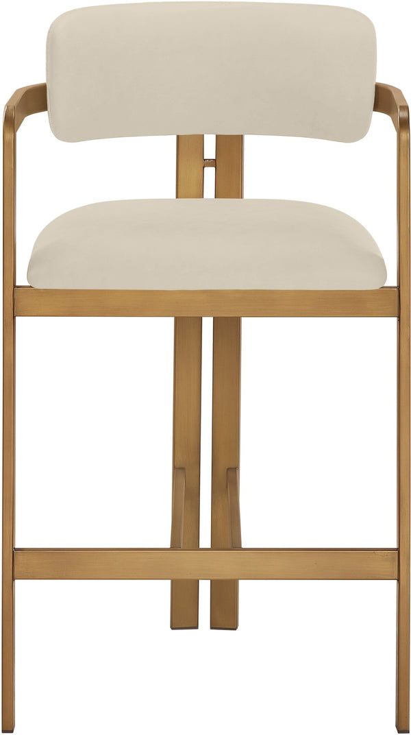 Meridian Furniture Aurum Vegan Leather Counter Stool with Sculpted Brushed Brass Frame for Kitchen Islands 88094Beige-C