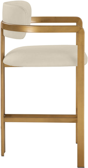 Meridian Furniture Aurum Vegan Leather Counter Stool with Sculpted Brushed Brass Frame for Kitchen Islands 88094Beige-C