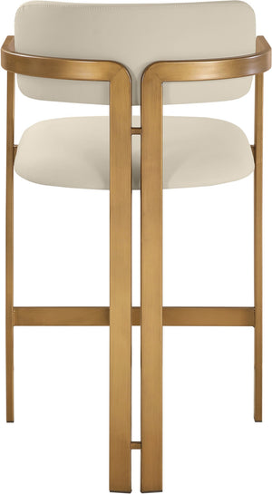 Meridian Furniture Aurum Vegan Leather Counter Stool with Sculpted Brushed Brass Frame for Kitchen Islands 88094Beige-C
