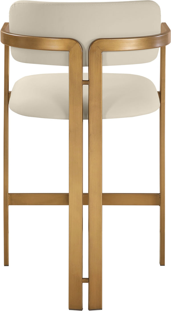 Meridian Furniture Aurum Vegan Leather Counter Stool with Sculpted Brushed Brass Frame for Kitchen Islands 88094Beige-C
