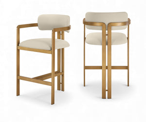Meridian Furniture Aurum Vegan Leather Counter Stool with Sculpted Brushed Brass Frame for Kitchen Islands 88094Beige-C
