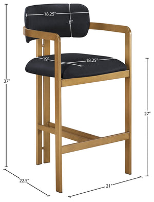Meridian Furniture Aurum Vegan Leather Counter Stool with Brushed Brass Frame for Kitchen Islands 88094Black-C