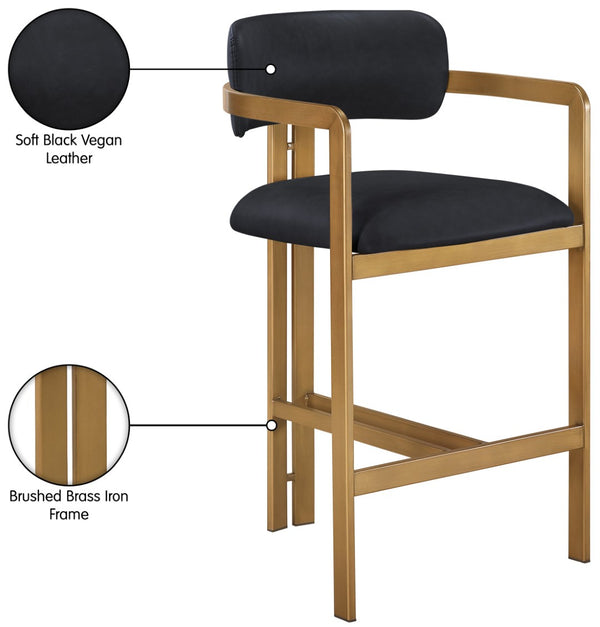 Meridian Furniture Aurum Vegan Leather Counter Stool with Brushed Brass Frame for Kitchen Islands 88094Black-C