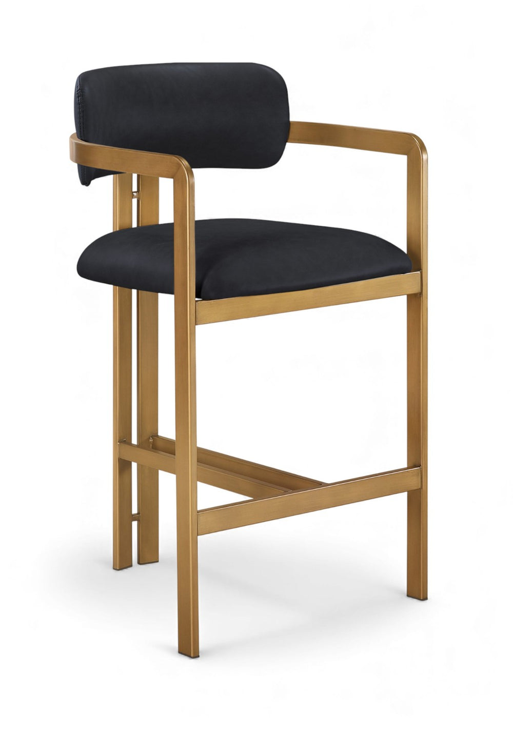 Meridian Furniture Aurum Vegan Leather Counter Stool with Brushed Brass Frame for Kitchen Islands 88094Black-C