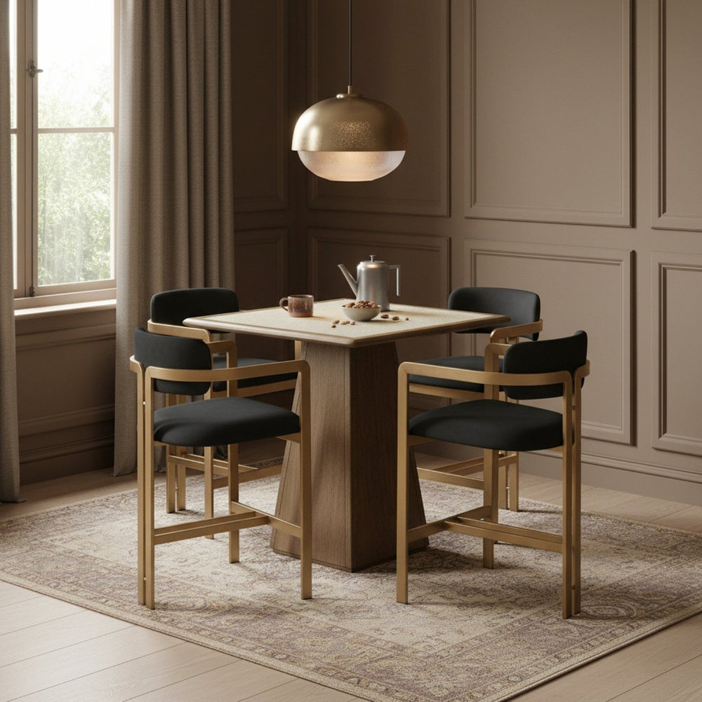 Meridian Furniture Aurum Vegan Leather Counter Stool with Brushed Brass Frame for Kitchen Islands 88094Black-C