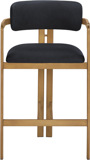 Meridian Furniture Aurum Vegan Leather Counter Stool with Brushed Brass Frame for Kitchen Islands 88094Black-C