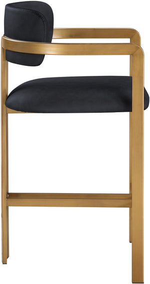 Meridian Furniture Aurum Vegan Leather Counter Stool with Brushed Brass Frame for Kitchen Islands 88094Black-C
