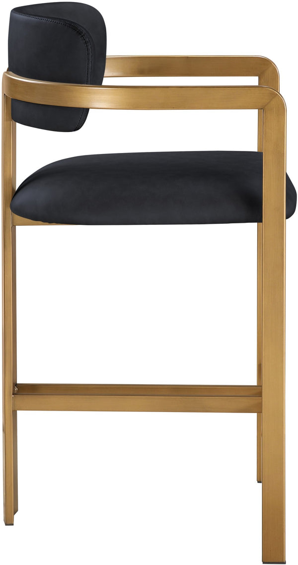 Meridian Furniture Aurum Vegan Leather Counter Stool with Brushed Brass Frame for Kitchen Islands 88094Black-C