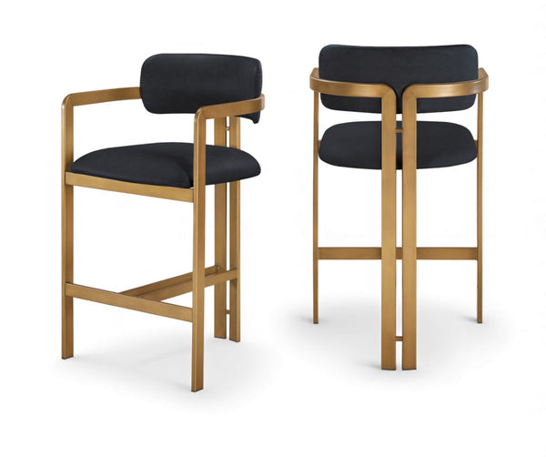 Meridian Furniture Aurum Vegan Leather Counter Stool with Brushed Brass Frame for Kitchen Islands 88094Black-C