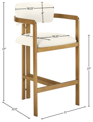 Meridian Furniture Aurum Sculptural Brushed Brass Vegan Leather Counter Stool for Kitchen Islands 88094Cream-C
