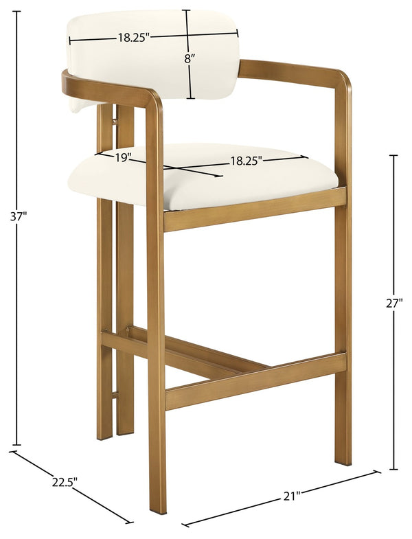 Meridian Furniture Aurum Sculptural Brushed Brass Vegan Leather Counter Stool for Kitchen Islands 88094Cream-C