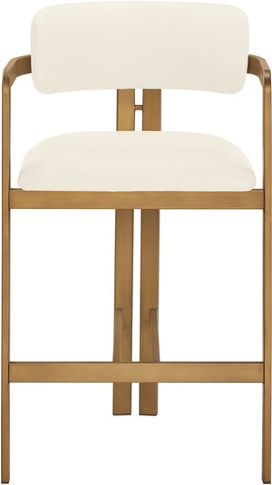 Meridian Furniture Aurum Sculptural Brushed Brass Vegan Leather Counter Stool for Kitchen Islands 88094Cream-C