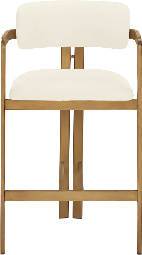 Meridian Furniture Aurum Sculptural Brushed Brass Vegan Leather Counter Stool for Kitchen Islands 88094Cream-C