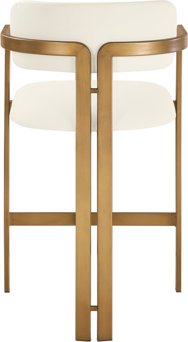 Meridian Furniture Aurum Sculptural Brushed Brass Vegan Leather Counter Stool for Kitchen Islands 88094Cream-C