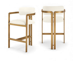 Meridian Furniture Aurum Sculptural Brushed Brass Vegan Leather Counter Stool for Kitchen Islands 88094Cream-C