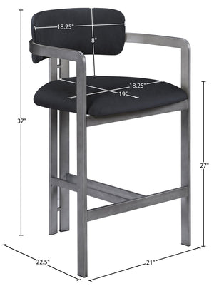 Meridian Furniture Aurum Vegan Leather Counter Stool with Brushed Silver Frame for Kitchen Islands 88095Black-C