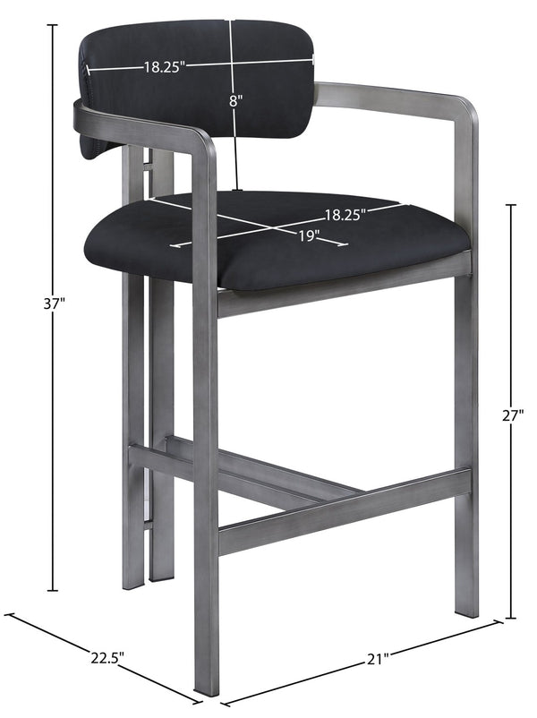 Meridian Furniture Aurum Vegan Leather Counter Stool with Brushed Silver Frame for Kitchen Islands 88095Black-C