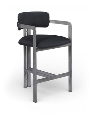Meridian Furniture Aurum Vegan Leather Counter Stool with Brushed Silver Frame for Kitchen Islands 88095Black-C