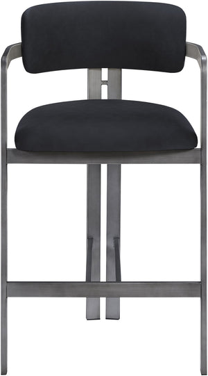 Meridian Furniture Aurum Vegan Leather Counter Stool with Brushed Silver Frame for Kitchen Islands 88095Black-C