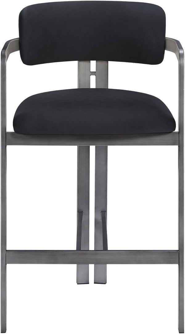 Meridian Furniture Aurum Vegan Leather Counter Stool with Brushed Silver Frame for Kitchen Islands 88095Black-C