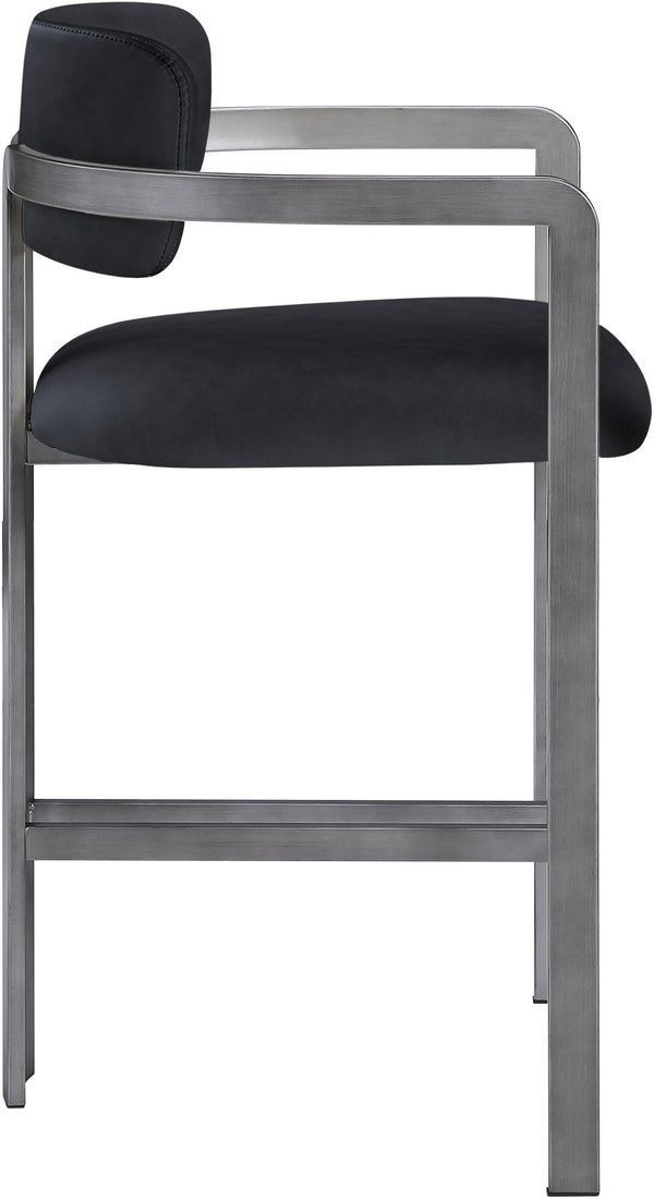 Meridian Furniture Aurum Vegan Leather Counter Stool with Brushed Silver Frame for Kitchen Islands 88095Black-C