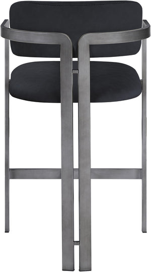 Meridian Furniture Aurum Vegan Leather Counter Stool with Brushed Silver Frame for Kitchen Islands 88095Black-C