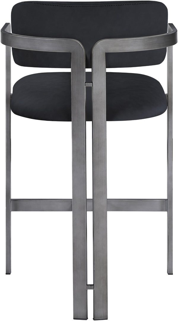 Meridian Furniture Aurum Vegan Leather Counter Stool with Brushed Silver Frame for Kitchen Islands 88095Black-C