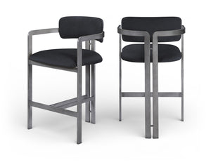 Meridian Furniture Aurum Vegan Leather Counter Stool with Brushed Silver Frame for Kitchen Islands 88095Black-C