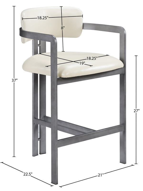 Meridian Furniture Aurum Cream Vegan Leather Counter Stool with Brushed Silver Sculptural Frame 88095Cream-C