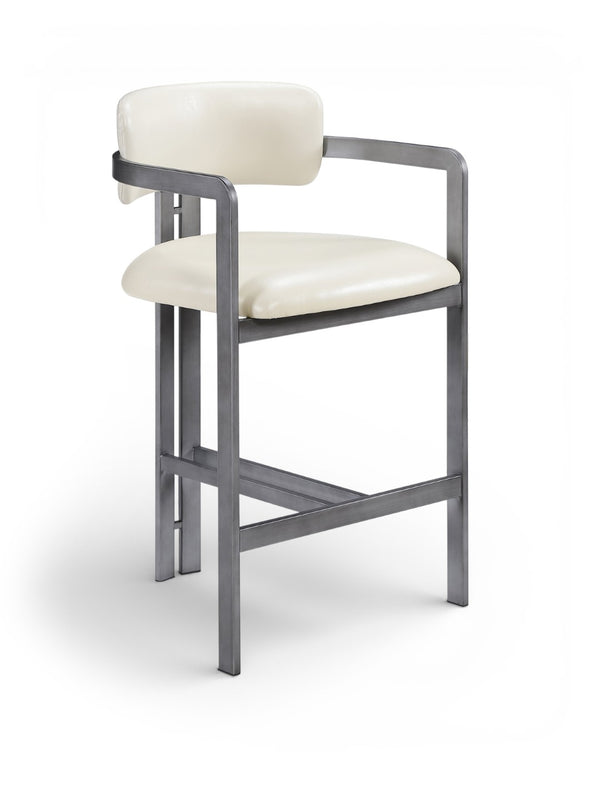 Meridian Furniture Aurum Cream Vegan Leather Counter Stool with Brushed Silver Sculptural Frame 88095Cream-C