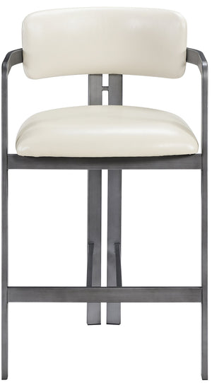 Meridian Furniture Aurum Cream Vegan Leather Counter Stool with Brushed Silver Sculptural Frame 88095Cream-C