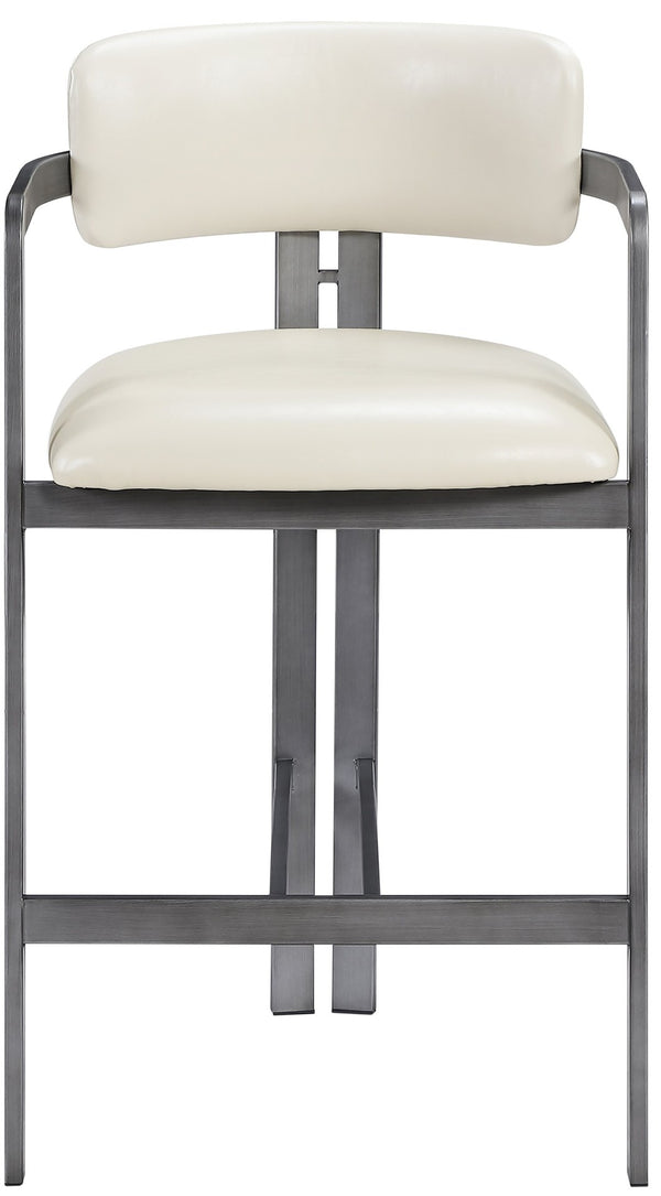 Meridian Furniture Aurum Cream Vegan Leather Counter Stool with Brushed Silver Sculptural Frame 88095Cream-C