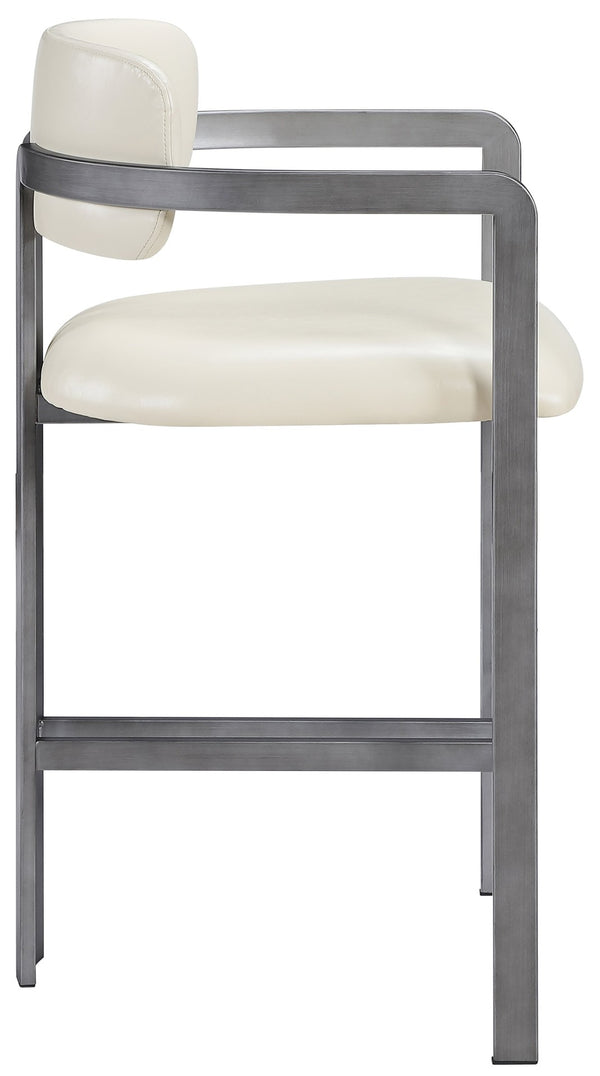 Meridian Furniture Aurum Cream Vegan Leather Counter Stool with Brushed Silver Sculptural Frame 88095Cream-C