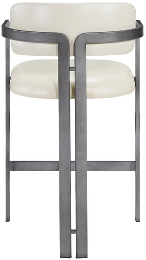 Meridian Furniture Aurum Cream Vegan Leather Counter Stool with Brushed Silver Sculptural Frame 88095Cream-C