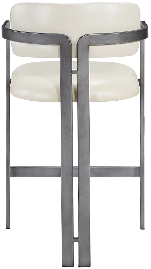 Meridian Furniture Aurum Cream Vegan Leather Counter Stool with Brushed Silver Sculptural Frame 88095Cream-C