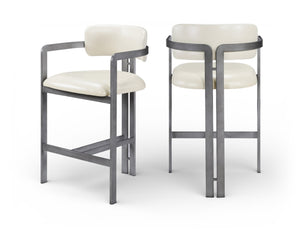Meridian Furniture Aurum Cream Vegan Leather Counter Stool with Brushed Silver Sculptural Frame 88095Cream-C