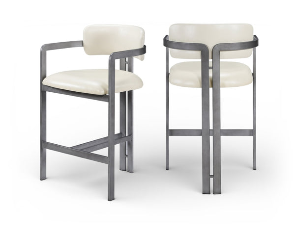 Meridian Furniture Aurum Cream Vegan Leather Counter Stool with Brushed Silver Sculptural Frame 88095Cream-C