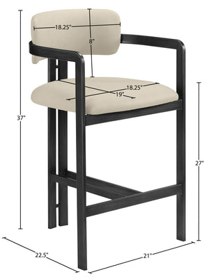 Meridian Furniture Aurum Beige Vegan Leather Counter Stool with Sculptural Graphite Iron Frame 88096Beige-C