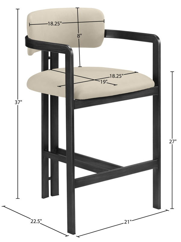 Meridian Furniture Aurum Beige Vegan Leather Counter Stool with Sculptural Graphite Iron Frame 88096Beige-C