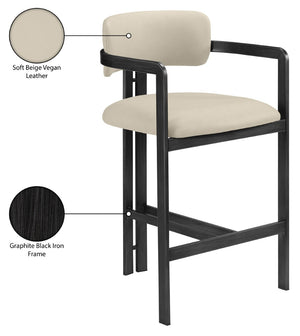 Meridian Furniture Aurum Beige Vegan Leather Counter Stool with Sculptural Graphite Iron Frame 88096Beige-C