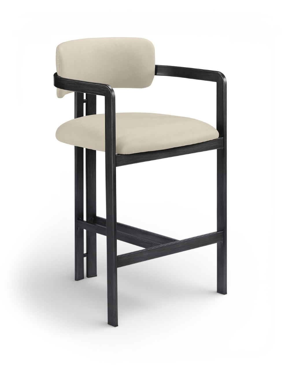 Meridian Furniture Aurum Beige Vegan Leather Counter Stool with Sculptural Graphite Iron Frame 88096Beige-C