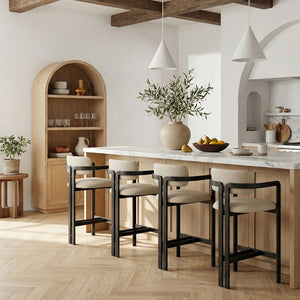 Meridian Furniture Aurum Beige Vegan Leather Counter Stool with Sculptural Graphite Iron Frame 88096Beige-C