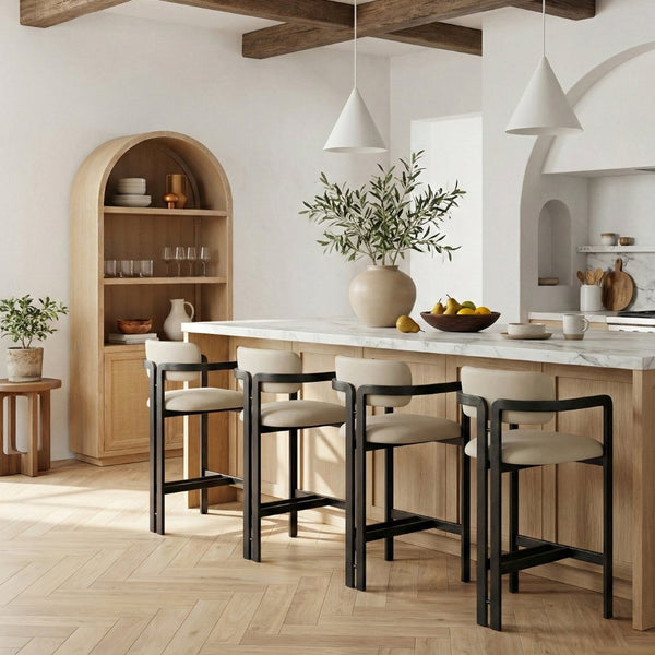 Meridian Furniture Aurum Beige Vegan Leather Counter Stool with Sculptural Graphite Iron Frame 88096Beige-C