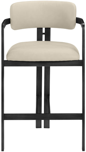 Meridian Furniture Aurum Beige Vegan Leather Counter Stool with Sculptural Graphite Iron Frame 88096Beige-C