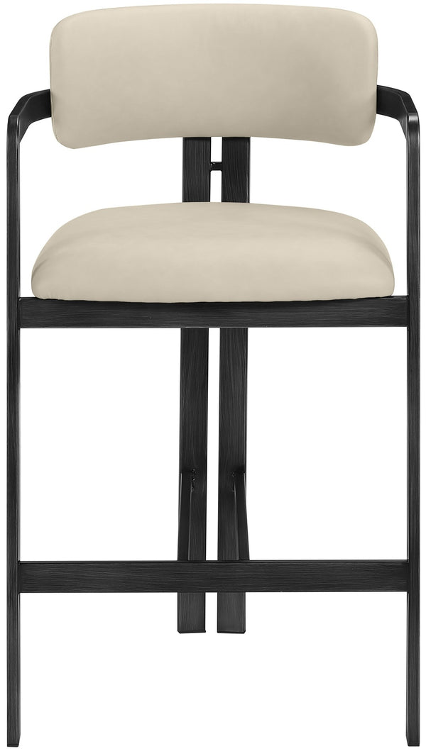 Meridian Furniture Aurum Beige Vegan Leather Counter Stool with Sculptural Graphite Iron Frame 88096Beige-C