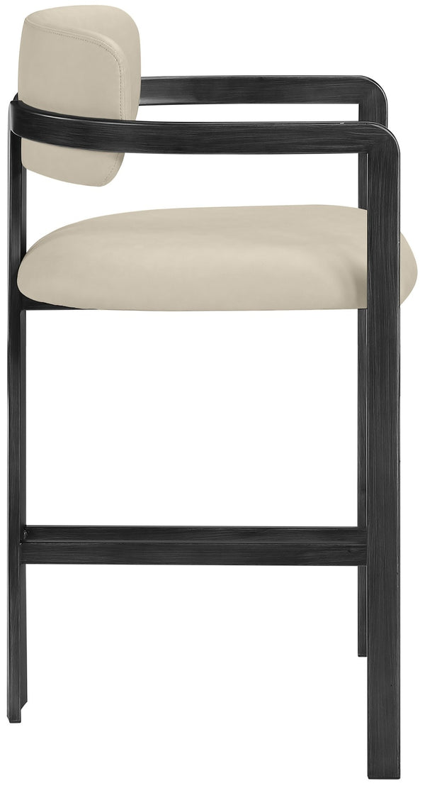 Meridian Furniture Aurum Beige Vegan Leather Counter Stool with Sculptural Graphite Iron Frame 88096Beige-C