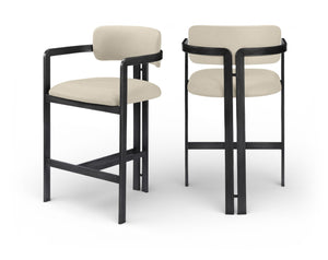 Meridian Furniture Aurum Beige Vegan Leather Counter Stool with Sculptural Graphite Iron Frame 88096Beige-C